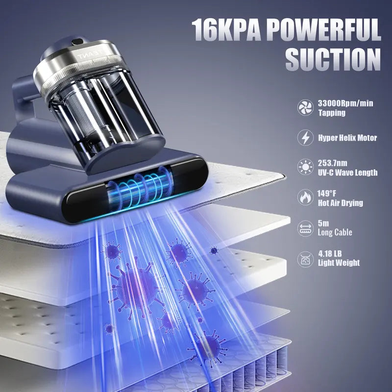 π₯ Mattress Vacuum Cleaner for Dust Mites & Allergens β UV-C Light, Hot Air, 18KPa Powerful Suction & Deep Cleaning Technology ποΈβ¨