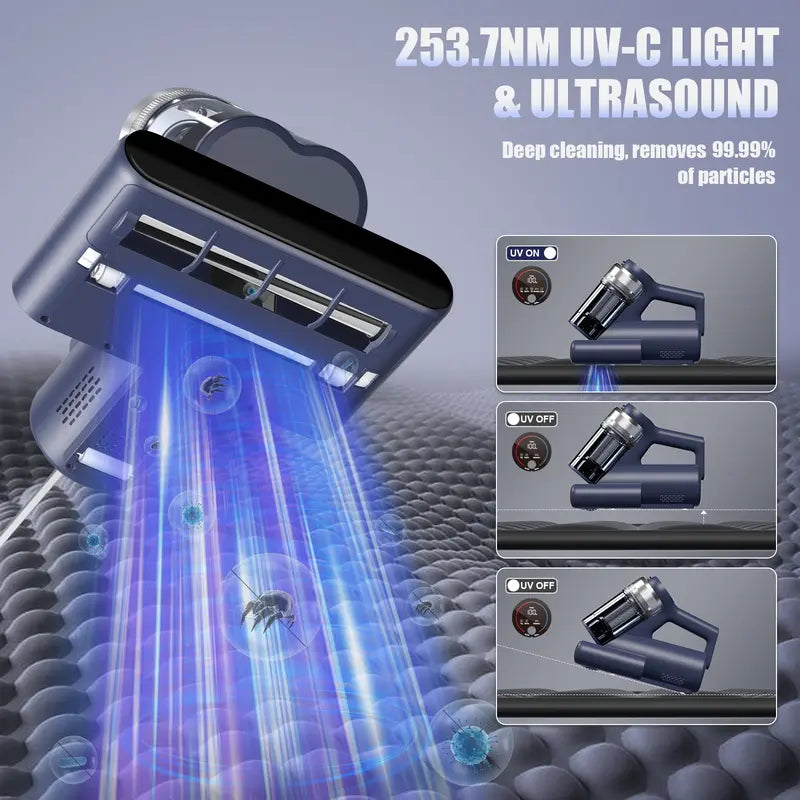 🔥 Mattress Vacuum Cleaner for Dust Mites & Allergens – UV-C Light, Hot Air, 18KPa Powerful Suction & Deep Cleaning Technology 🛏️✨